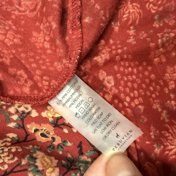 Peruvian Connection Dress Size Large Rose Lacquer Faux Wrap Floral Boho Cottage - Picture 10 of 10